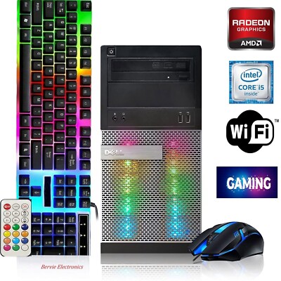 Dell Gaming PC Desktop Computer Intel i5 AMD RX 8GB 1TB HDD WIFI DVD ...