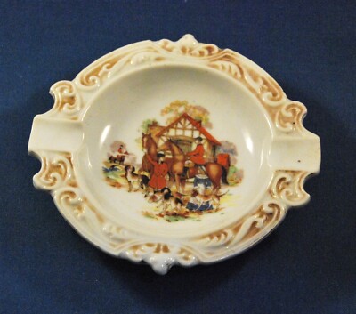 Vintage Hinode Japan Ceramic Ashtray THE HINODE 5'' diameter Cream Color