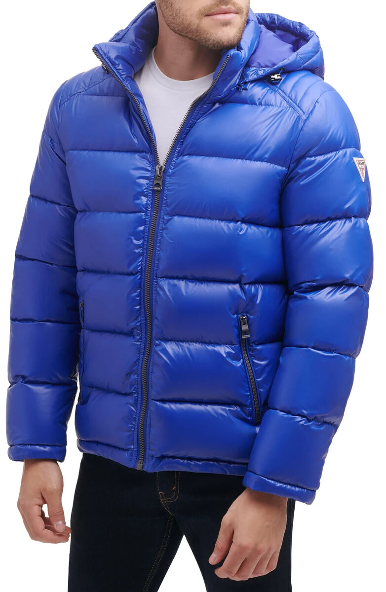 Defect! GUESS Men's Blue Hooded Puffer Coat Winter Jacket Defect! GUESS Men's Blue Hooded Puffer Coat Winter Jacket