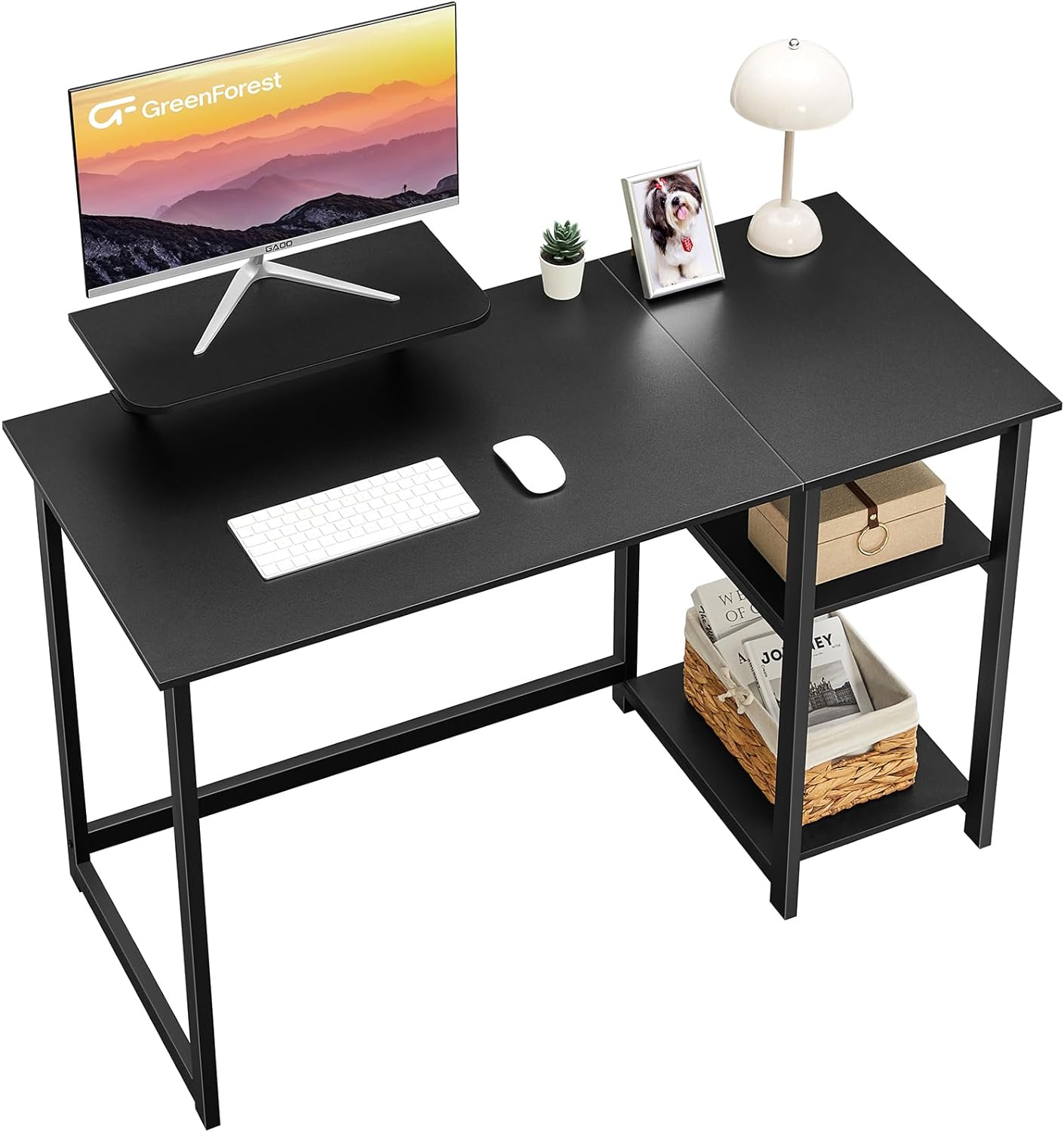 Adjustable Computer Desk with Monitor Stand and Storage Shelves for Office Use-image