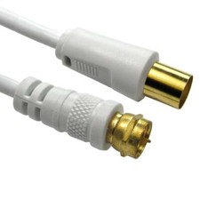 White Coaxial Satellite to TV Aerial Cable Coax F Type Screw Male RF Fly Lead