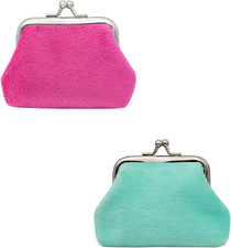 2Pcs Coin Purse, Soft Plush Kiss-Lock Change Purse for Women, Small Mini Change