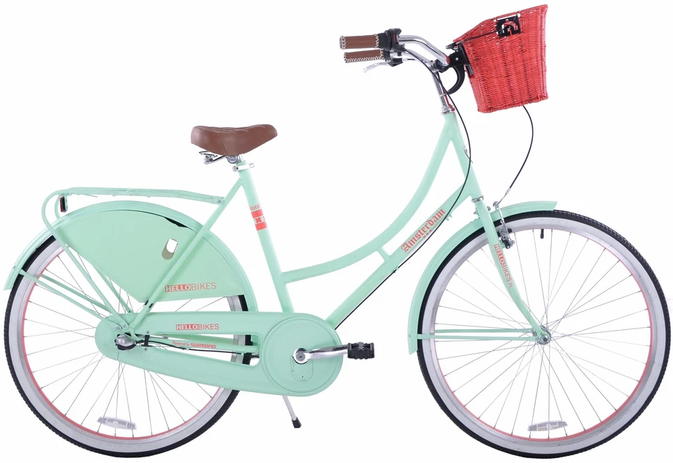 Fahrrad Damen 28 Zoll Damenrad mit Korb LED Licht Retro Grün Citybike Weidenkorb - Bild 2 von 4