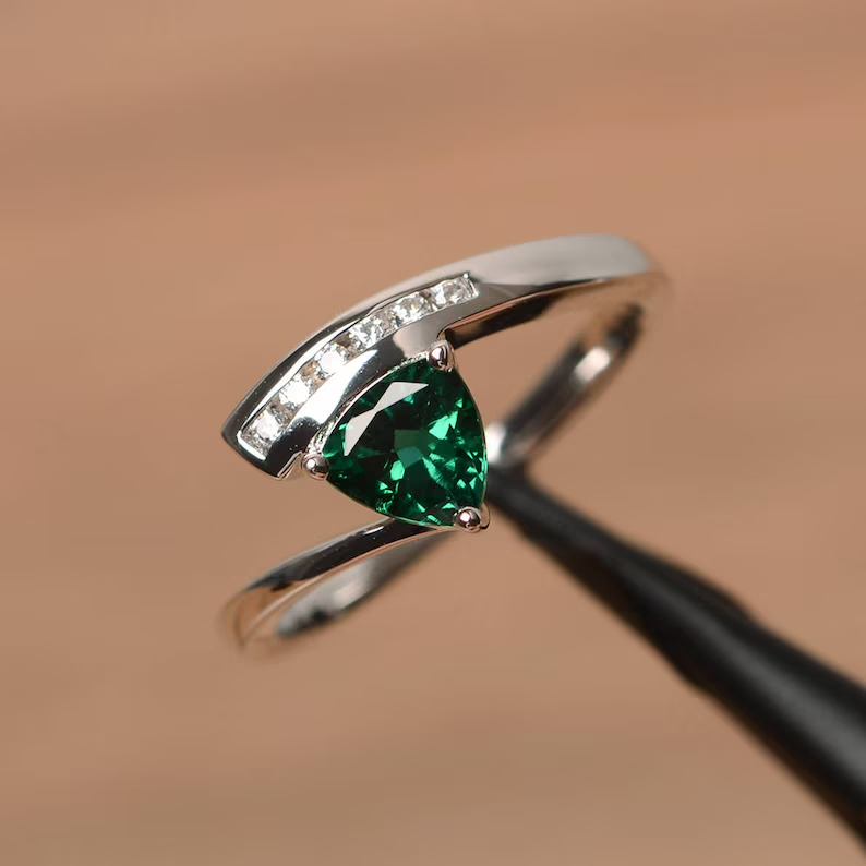 2.65 Ct Simulated Emerald Bypass Wedding Ring in 925 Sterling Silver