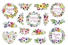 SWEET FLORAL SAYINGS STICKERS USA MADE #29 Thinking of You  Thank You FAST SHIP!