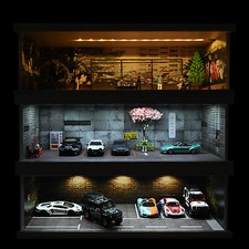 Diorama 1/64 Car Garage Parking Lot Model LED Lighting Scene Display Model Gift