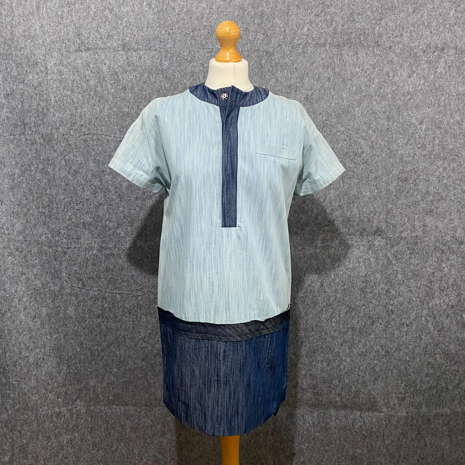 Mini Abito Tunica Dsquared2 Taglia 14 Denim Chambray EU 42 Cotone Blu Colorblock