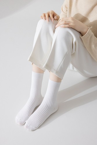 8 Pairs Women Solid Cotton Striped Mid Calf Socks Sports Stretch Elastic Socks - Picture 4 of 21