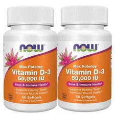 NOW Foods Vitamin D-3 50000 IU (50,000 IU) - 50 Softgels [ 2 Pack ]