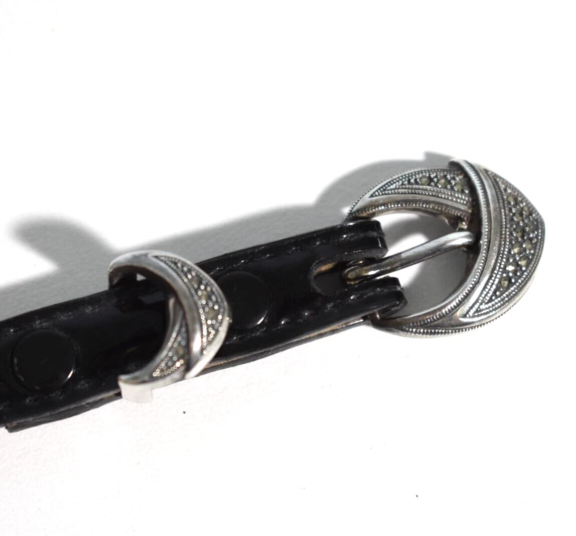 Judith Jack Jeweled Black leather vintage belt S Vintage Deco Judith Jack Sterling Silver Marcasite Belt  main image 2