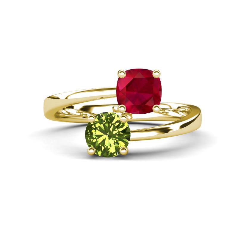 Lab Created Ruby & Peridot 2 1/8 ctw Promise Ring 14K Gold Lab Created Ruby & Peridot 2 1/8 ctw Promise Ring 14K Gold