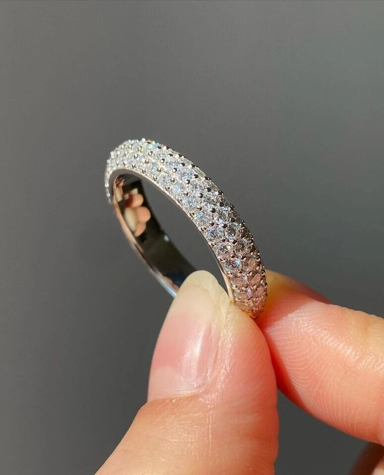 Round Cut 1.30 Ct Natural Diamond Wedding Eternity Band Solid 950 Platinum Ring - Image 2 of 4