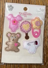KI Puffies Baby Girl Diaper Pin Onsie Rattle Teddy Bear Flower Scrapbook STICKER
