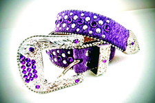 Western Purple 23.5-32" Horseshoe Rhinestone Studded Bling Belt  1917