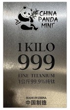 Lingotto Titanio kilo Puro China Panda Mint 1 Kg 999% Titanium Bullion Cina Ti