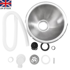Round Stainless Steel Small Sink 26.5cm Kitchen Caravan Campervan & Waste Pipe