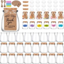 40 Pack 7 oz Glass Favor Jars with Cork Lid and Seal Cap with Twine Labels for