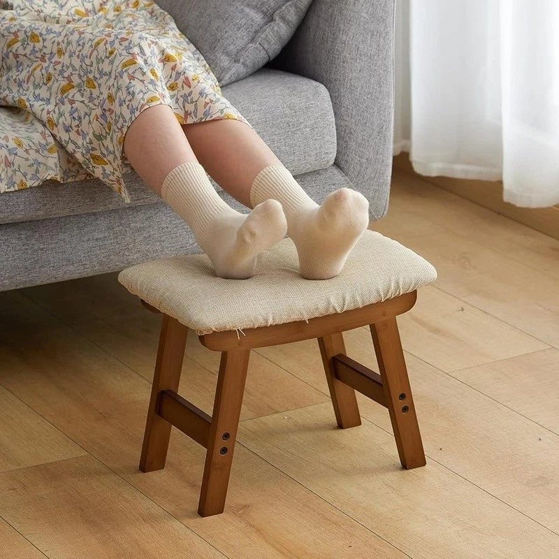Bamboo Footstool Detachable Cover Comfortable Multi-Purpose Stool Easy Assembly - Image 3 of 4