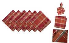 Autumn Pumpkin Spice Kitchen Collection 20" x 20" Set of 6 Orange Plaid