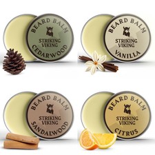 Striking Viking Beard Balm for Men Pack of 4, 1 Oz Tins, Assorted Scents Hy...