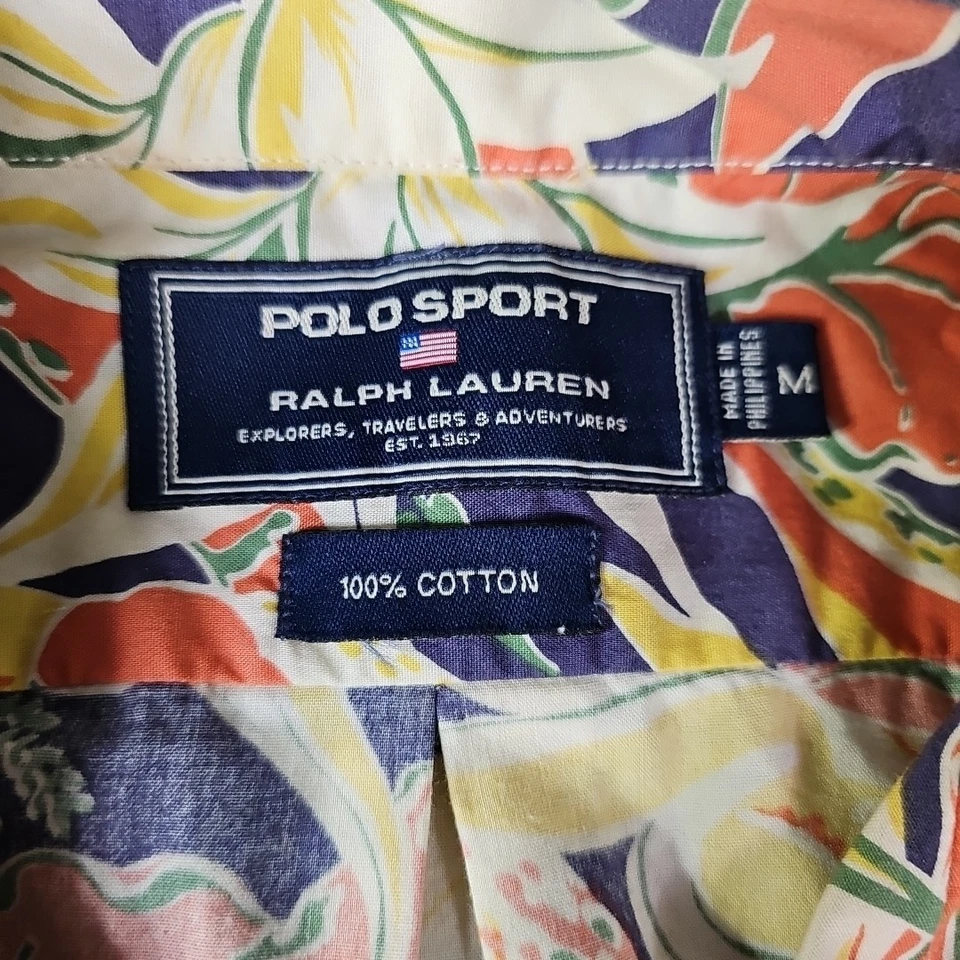 Vtg Polo Sport Ralph Lauren Hawaiian Shirt Medium 100% Cotton Tropical Camp Loop - Image 2 of 4