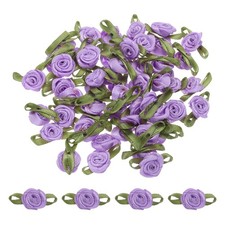 150 Pcs Lavender Mini Roses Bow 15mm Ribbon Roses for Appliques Crafts