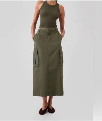 Gap Olive Utility Cargo MIDI Skirt Womens 6 Tall 36  Long New