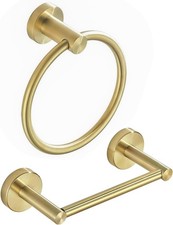 Brushed Gold Toilet Paper Holder Hand Towel Holder Wall Mount 2 Pieces, Double