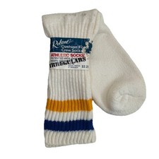 VTG Socks Rolane White/Gold Blue Crew Acrylic Blend 10-13 80's 90s Made USA NOS.