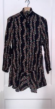 Free People Black Floral Mini Button Down Long Sleeve Dress