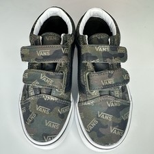 NWOT Vans Old Skool V Kids Sz 11 Camo Green Hook Loop Youth Shoes Black/Timber