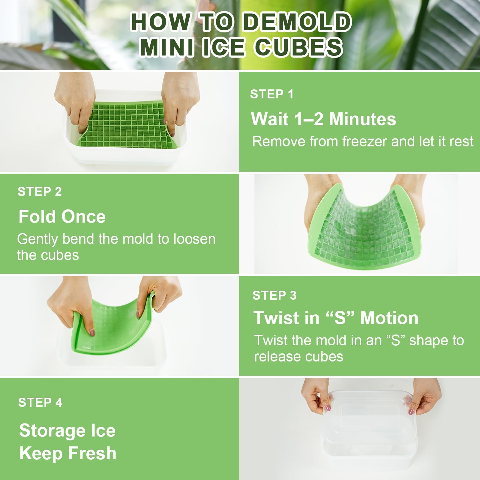 Mini Ice Cube Trays for Freezer with Bin and Scoop, Cube, Multicolor 