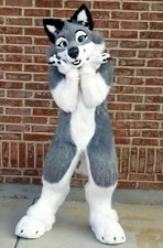 Grey White Long Fur Furry Husky Dog Wolf Fox Fursuit Mascot Costume Adult