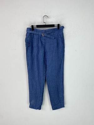 Massimo Dutti Blue Linen Straight Fit Trousers UK 10