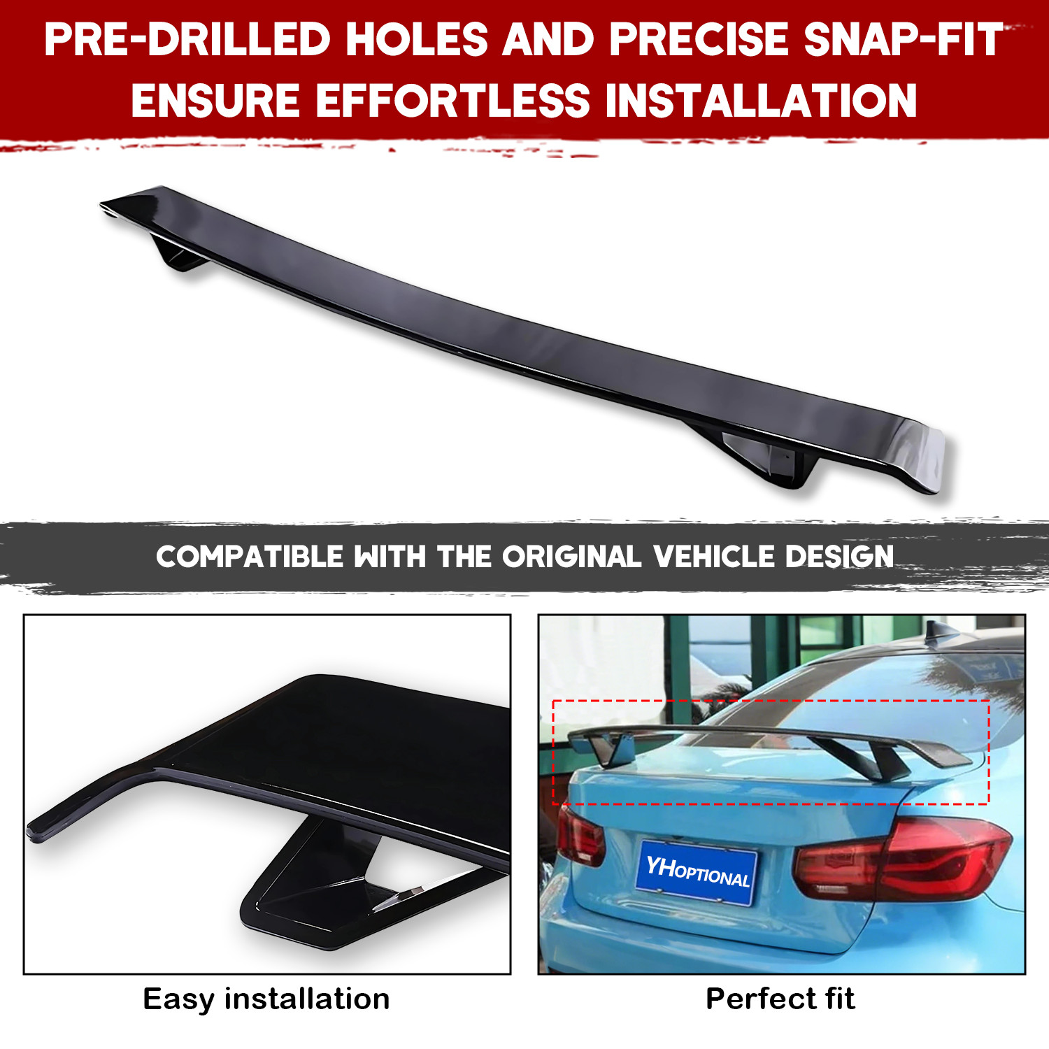 Gloss Black Rear Spoiler Wing Truck GT-Style For Audi R8 Coupe 20-24 ABS plastic