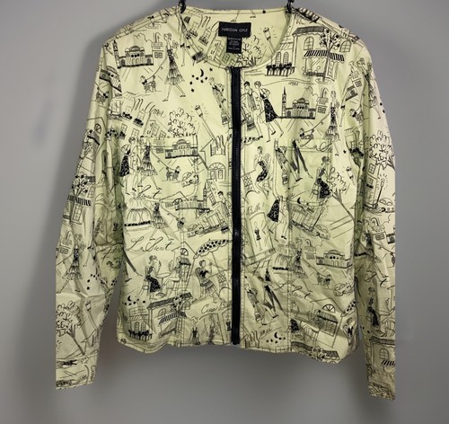 Morgan Cole Jacket Yellow Black Sequined Zip Up French Cafe Fashionista Chic Med