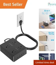 Surge Protector Power Strip 15ft Extension Cord 8 Outlets 3 USB Ports Wall Mount