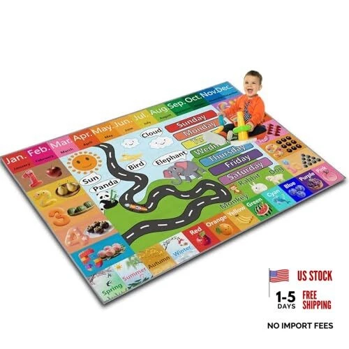 ABC 123 Baby Play Mat – Months, Animals, Fruits & Colors Educational 2.6×4ft