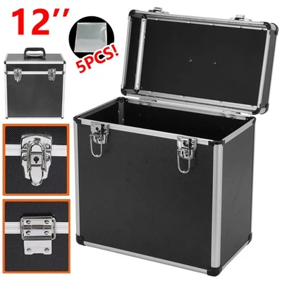 Vinyl LP Storage Box 12" Vinyl Record Storage Case Heavy Duty Lockable Box Black - Image 1 of 4