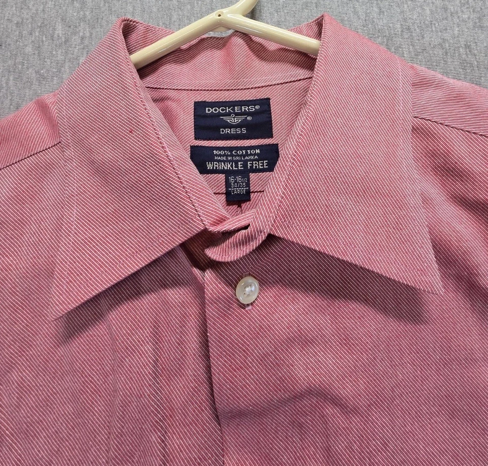 Camisa de vestir Dockers para hombre 16-16,5 L rosa polvorienta a rayas sin arrugas formal Oxford Foto 3 de 4