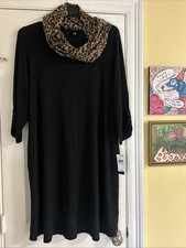 AGB PLUS SIZE 2X Black Dress With leopard Scarf ~ New With Tags