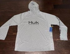 Huk Performance Fishing Hoodie Mens XL Heather Gray Vented Pursuit UPF 50+
