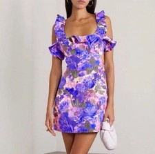 Zimmermann High Tide Dress Size 3/AU 14 /US 10 Linen  Frilled Mini Floral Purple