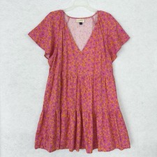 Universal Thread Linen Blend Floral Babydoll Dress Womens XL Pink Orange Vibrant