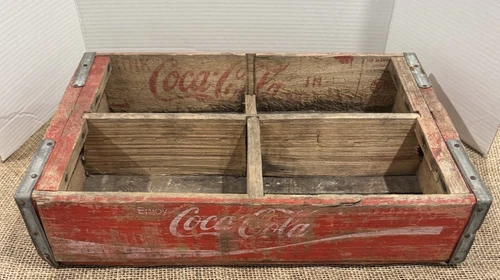 Vintage 1970s COCA-COLA Wooden Coke Bottle Crate Metal Straps See Photos