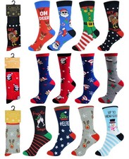 Adults Christmas Socks Mens Womens Festive Cotton Rich Xmas Sock 4 Pairs 