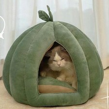 Pumpkin Winter Cat Cave Bed Warm Flannel Enclosed House for Kittens  Small Dogs