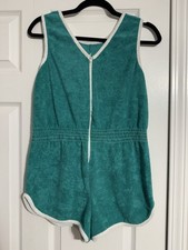 Sears Vintage  70  s Women  s Green/White Zipper Romper