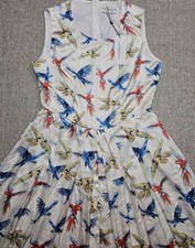 Molly Bracken Premium Dress Womens Small White Parrot Tropical Maxi Fit & Flare