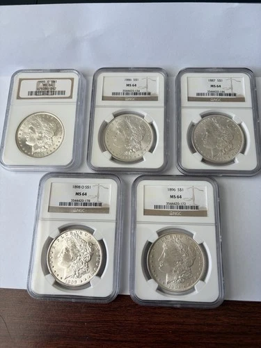 1885-O 1886 1887 1898-O 1896 Morgan Silver Dollars All NGC MS64
